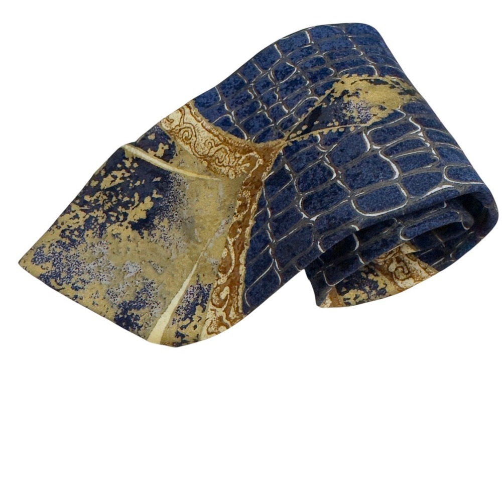 Saliari 100% Silk Tie Made in Italy Navy Gold Baroque Abstract Mens Luxury